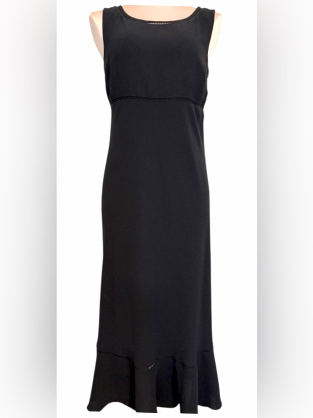 LOFT Black Sleeveless Empire Waist Long Dress Eyelet Trim Size 4